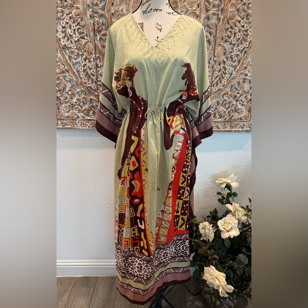Shore Drive Free Size Kaftan Maxi Dress, Adjustable Pull Tie Waist